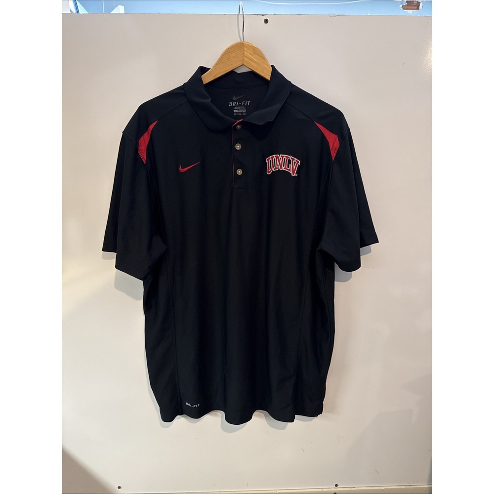 UNLV NCAA Nike Dri Fit Black Red Embroidered Polo Shirt Men's Size XXL